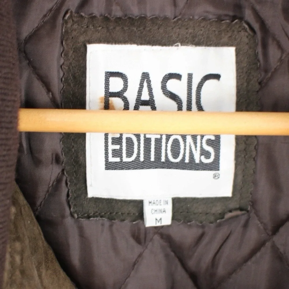 Vintage Basic Editions Brown Leather Bomber Jacket Quilted Lined Zip Mens Medium